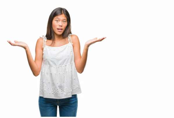 Young Asian Woman Isolated Background Clueless Confused Expression Arms Hands — Stock Photo, Image