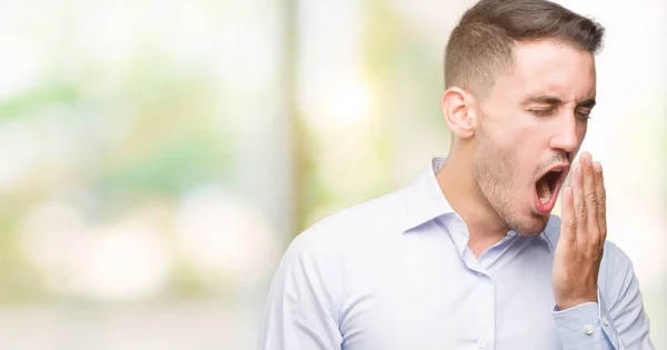 Joven Empresario Guapo Aburrido Bostezando Cansado Cubriendo Boca Con Mano — Foto de Stock