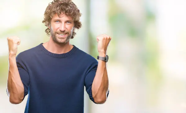 Bonito Homem Modelo Hispânico Vestindo Camisola Inverno Sobre Fundo Isolado — Fotografia de Stock