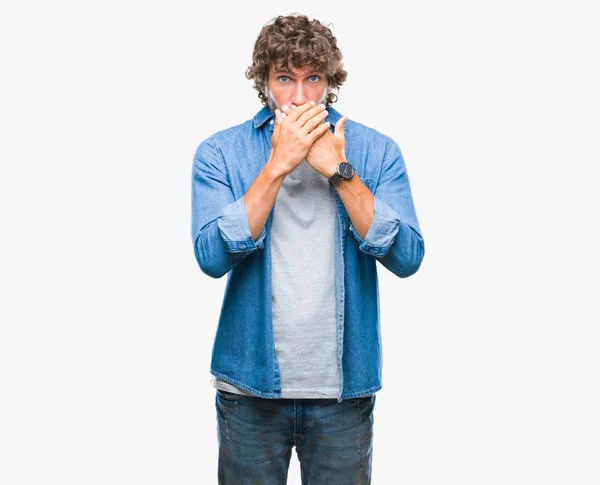 Handsome Hispanic Model Man Isolated Background Shocked Covering Mouth Hands — Stock Photo, Image