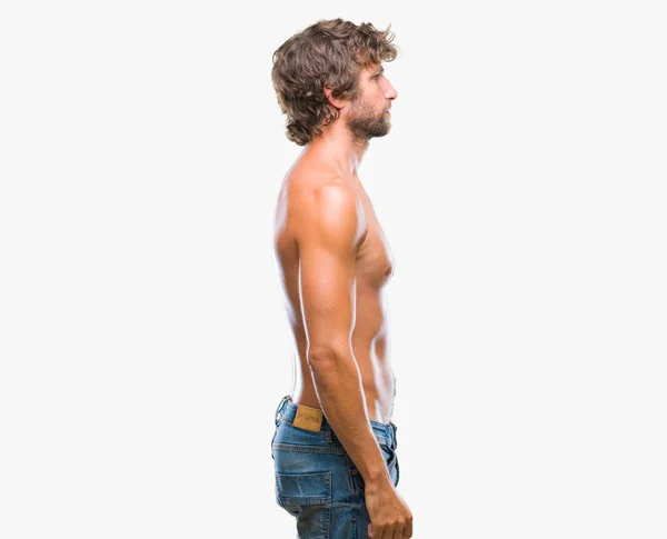 Bello Ispanico Modello Uomo Sexy Senza Maglietta Sfondo Isolato Cercando — Foto Stock