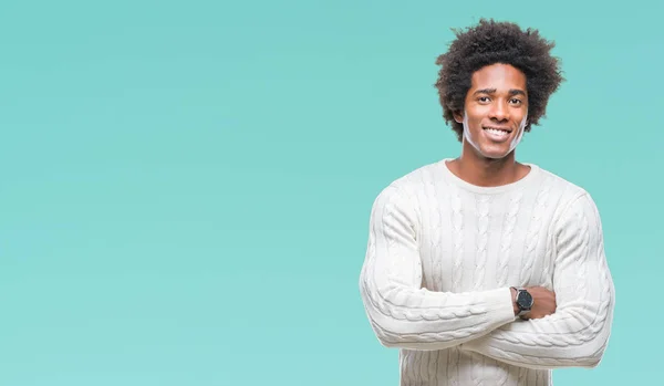 Afro American Man Isolated Background Happy Face Smiling Crossed Arms — Stock Photo, Image