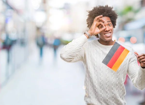 Bandera Hombre Afroamericano Alemania Sobre Fondo Aislado Con Cara Feliz —  Fotos de Stock