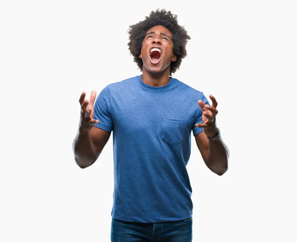 Afro Amerikai Ember Felett Elszigetelt Háttér Őrült Őrült Kiabálás Ordítás — Stock Fotó