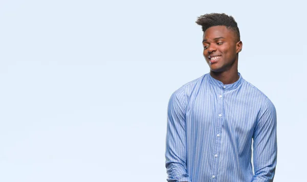 Joven Hombre Negocios Afroamericano Sobre Fondo Aislado Mirando Hacia Otro — Foto de Stock