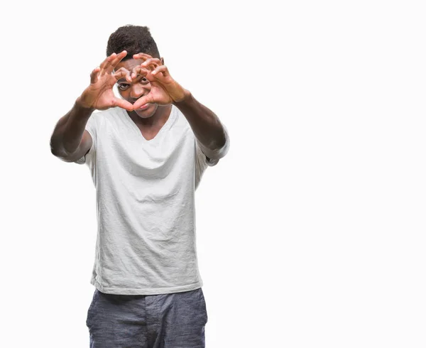 Joven Afroamericano Sobre Fondo Aislado Sonriendo Amor Mostrando Símbolo Del — Foto de Stock