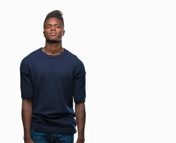 Jonge Afro Amerikaanse Man Geïsoleerde Achtergrond Met Ernstige Uitdrukking Het — Stockfoto