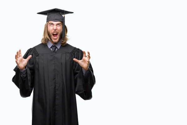 Joven Hombre Guapo Graduado Con Pelo Largo Sobre Fondo Aislado — Foto de Stock