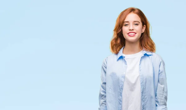 Jovem Mulher Negócios Bonita Sobre Fundo Isolado Com Sorriso Feliz — Fotografia de Stock