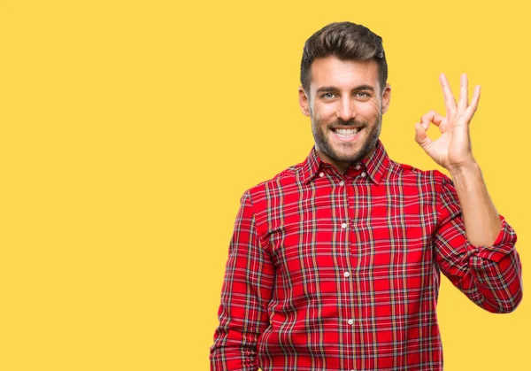 Joven Hombre Guapo Sobre Fondo Aislado Sonriendo Positiva Haciendo Signo —  Fotos de Stock