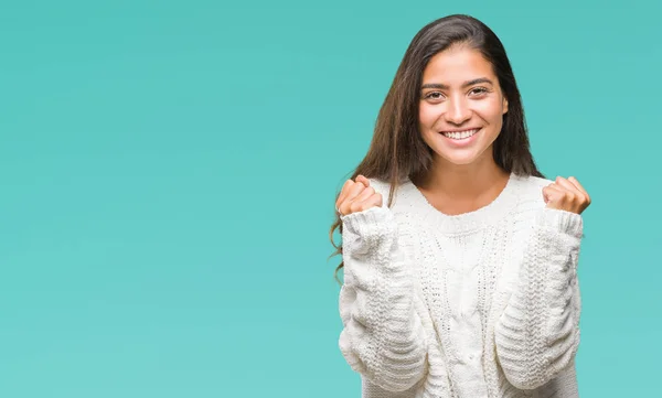 Jovem Bela Mulher Árabe Vestindo Camisola Inverno Sobre Fundo Isolado — Fotografia de Stock