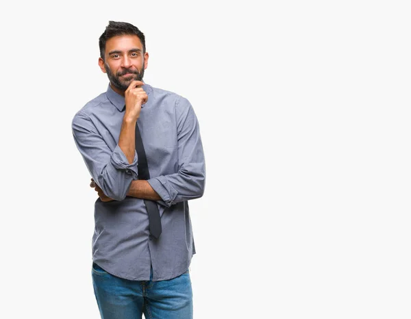 Adult Hispanic Business Man Isolated Background Looking Confident Camera Smile — Stock Photo, Image