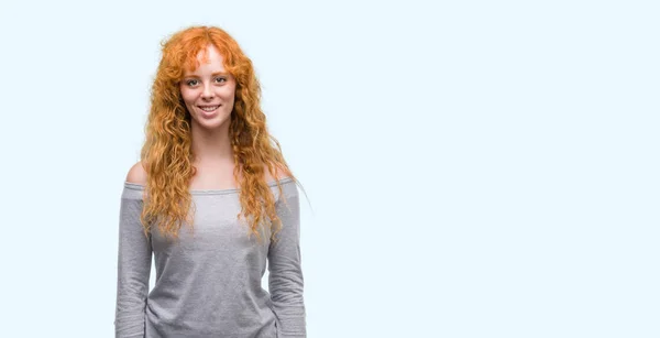 Young Redhead Woman Happy Cool Smile Face Lucky Person — Stock Photo, Image