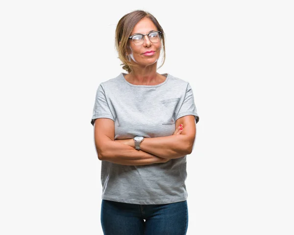 Mulher Hispânica Sênior Meia Idade Usando Óculos Sobre Fundo Isolado — Fotografia de Stock
