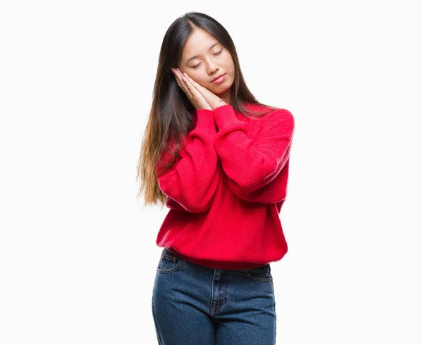 Young Asian Woman Wearing Winter Sweater Isolated Background Sleeping Tired — Stock Photo, Image