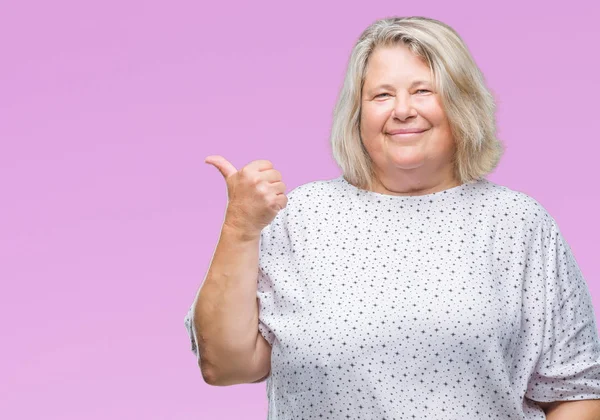 Senior Size Caucasian Woman Isolated Background Smiling Happy Face Looking — Stock Photo, Image