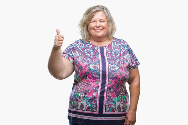 Senior Size Caucasian Woman Isolated Background Doing Happy Thumbs Gesture — Stock Photo, Image