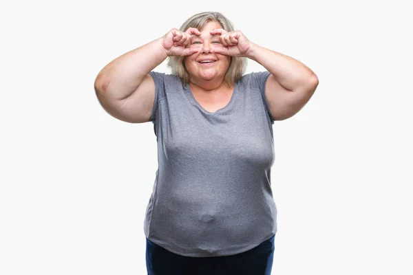 Senior Más Tamaño Mujer Caucásica Sobre Fondo Aislado Haciendo Buen — Foto de Stock