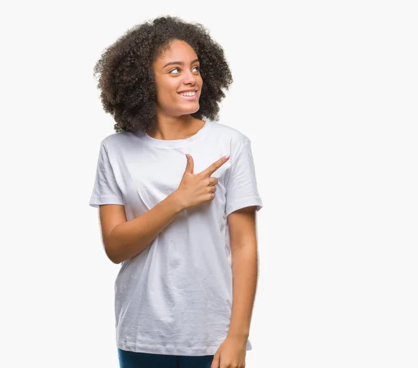 Joven Mujer Afroamericana Sobre Fondo Aislado Alegre Con Una Sonrisa —  Fotos de Stock