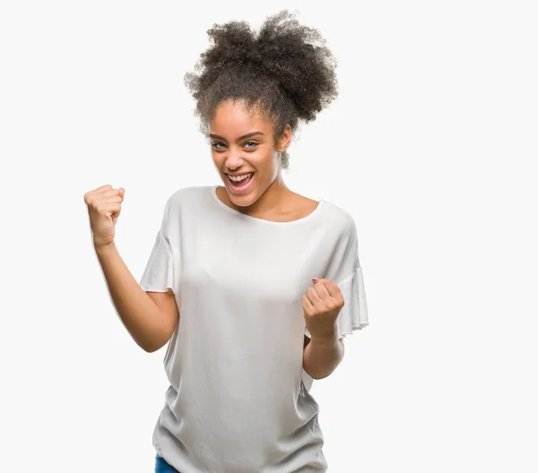 Jovem Afro Americana Sobre Fundo Isolado Muito Feliz Animado Fazendo — Fotografia de Stock