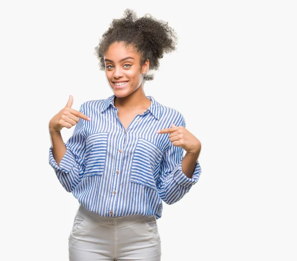 Young Afro American Woman Isolated Background Looking Confident Smile Face — Stock Photo, Image