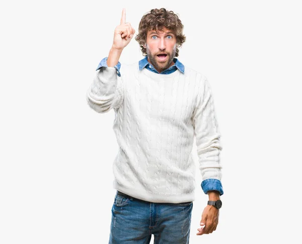 Modelo Hombre Hispano Guapo Con Suéter Invierno Sobre Fondo Aislado —  Fotos de Stock