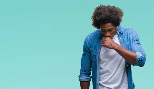 Homem Afro Americano Sobre Fundo Isolado Sentindo Mal Tosse Como — Fotografia de Stock