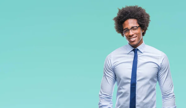 Afro Americký Obchodní Muž Nosí Brýle Izolované Pozadí Mrkání Při — Stock fotografie