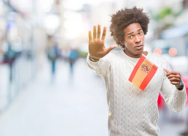Afro Amerikansk Man Flagg Över Isolerade Bakgrund Med Öppen Hand — Stockfoto