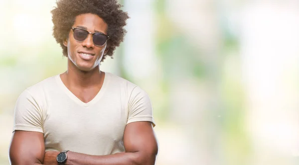 Uomo Afro Americano Che Indossa Occhiali Sole Sfondo Isolato Volto — Foto Stock