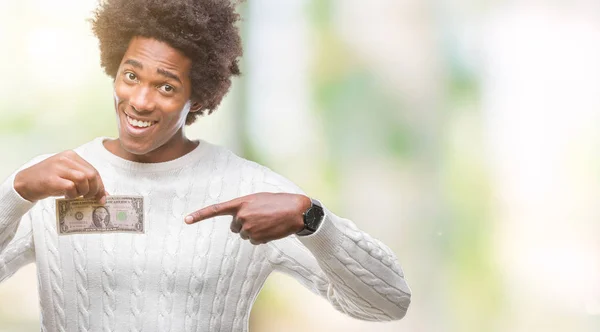 Afro Americano Homem Segurando Dólar Sobre Fundo Isolado Muito Feliz — Fotografia de Stock