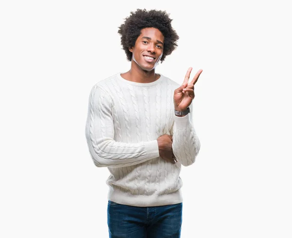 Afro Amerikansk Man Över Isolerade Bakgrund Leende Med Glada Ansikte — Stockfoto