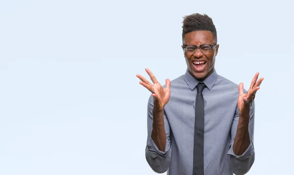 Junger Afrikanisch Amerikanischer Geschäftsmann Mit Isoliertem Hintergrund Feiert Verrückt Und — Stockfoto