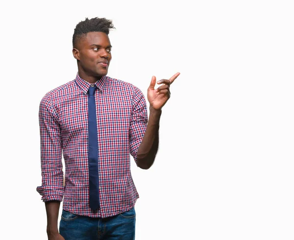 Jovem Homem Negócios Afro Americano Sobre Fundo Isolado Com Grande — Fotografia de Stock