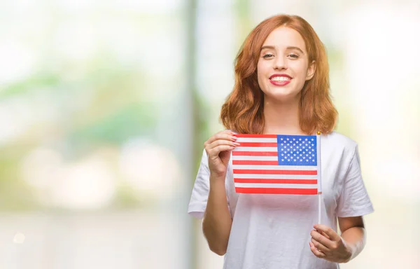 Jeune Belle Femme Tenant Drapeau Amérique Sur Fond Isolé Avec — Photo