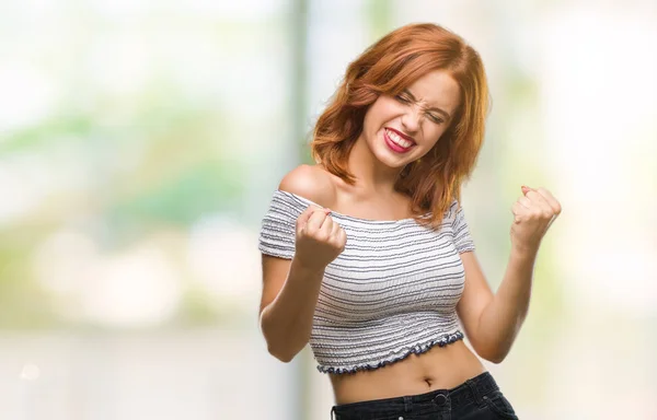 Giovane Bella Donna Sfondo Isolato Molto Felice Eccitato Facendo Gesto — Foto Stock