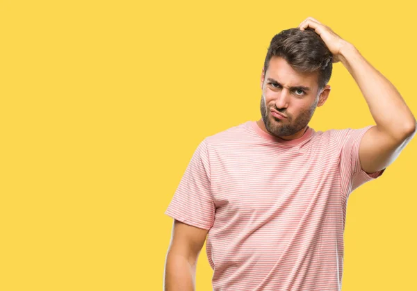 Joven Hombre Guapo Sobre Fondo Aislado Confundir Preguntarse Acerca Pregunta —  Fotos de Stock