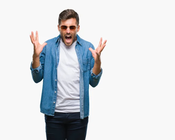 Young Handsome Man Wearing Sunglasses Isolated Background Celebrating Mad Crazy — Stock Photo, Image