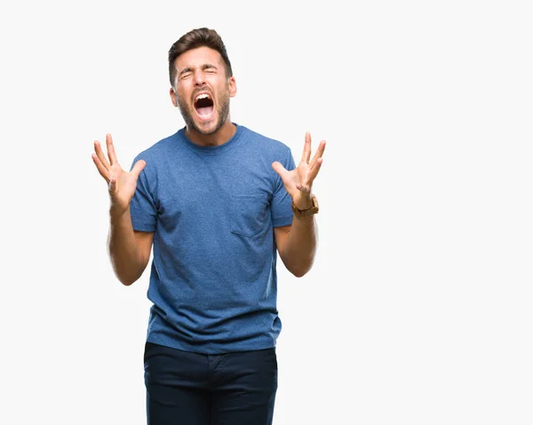 Jovem Homem Bonito Sobre Fundo Isolado Louco Louco Gritando Gritando — Fotografia de Stock