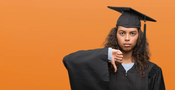 Young Hispanic Woman Wearing Graduation Uniform Angry Face Negative Sign — Stock Photo, Image