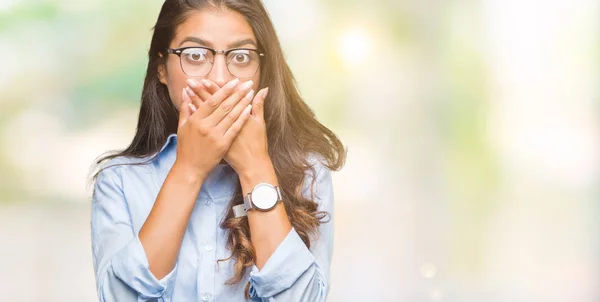 Young Beautiful Arab Woman Wearing Glasses Isolated Background Shocked Covering — Stock Photo, Image