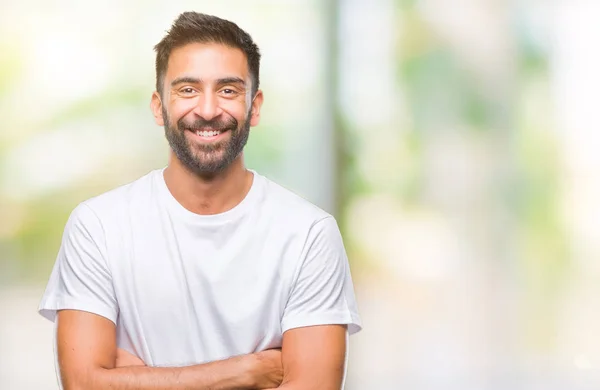 Vuxen Spansktalande Man Över Isolerade Bakgrund Glada Ansikte Ler Med — Stockfoto