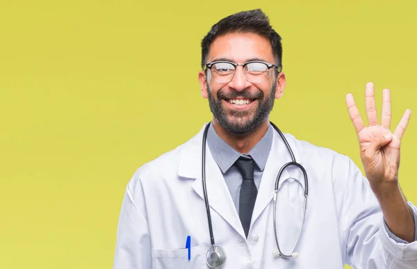 Adult Hispanic Doctor Man Isolated Background Showing Pointing Fingers Number — Stock Photo, Image