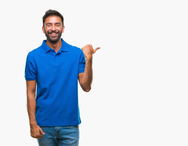 Homem Hispânico Adulto Sobre Fundo Isolado Sorrindo Com Rosto Feliz — Fotografia de Stock