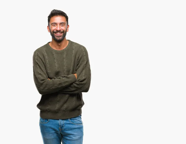 Hombre Hispano Adulto Vistiendo Suéter Invierno Sobre Fondo Aislado Cara —  Fotos de Stock