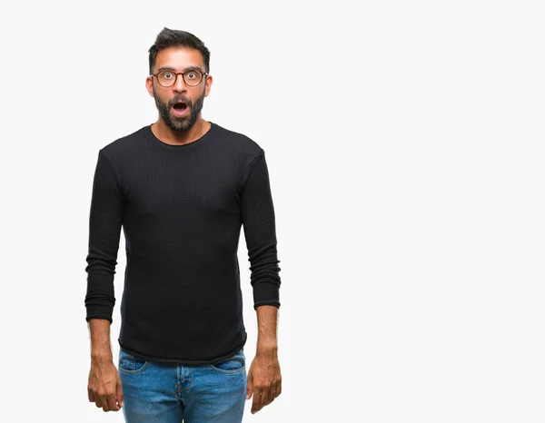 Adult Hispanic Man Wearing Glasses Isolated Background Afraid Shocked Surprise — Stock Photo, Image