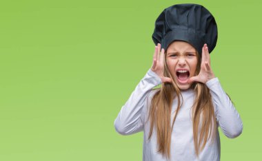 Young beautiful girl wearing chef hat uniform over isolated background celebrating mad and crazy for success with arms raised and closed eyes screaming excited. Winner concept clipart