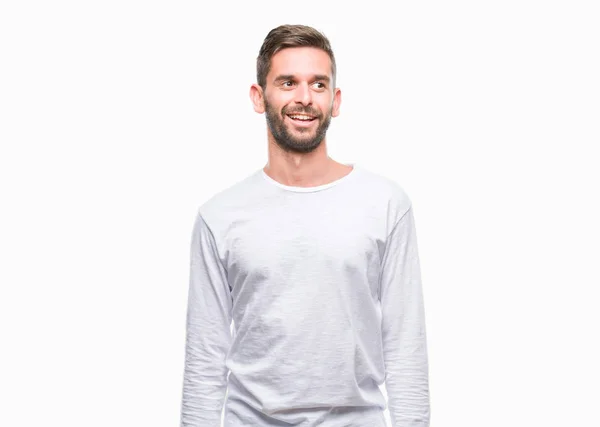 Junger Gutaussehender Mann Mit Isoliertem Hintergrund Der Mit Einem Lächeln — Stockfoto