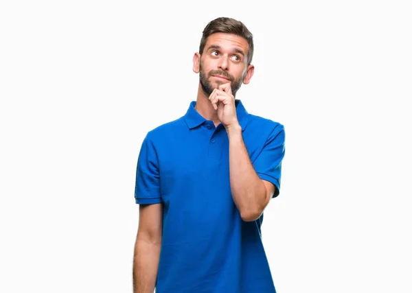 Jovem Homem Bonito Sobre Fundo Isolado Com Mão Queixo Pensando — Fotografia de Stock