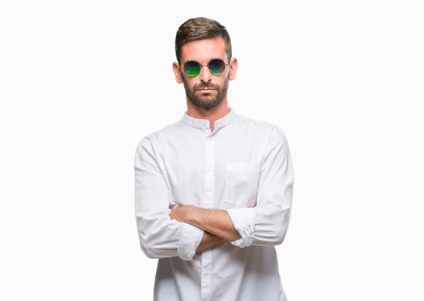 Joven Hombre Guapo Con Gafas Sobre Fondo Aislado Escéptico Nervioso — Foto de Stock